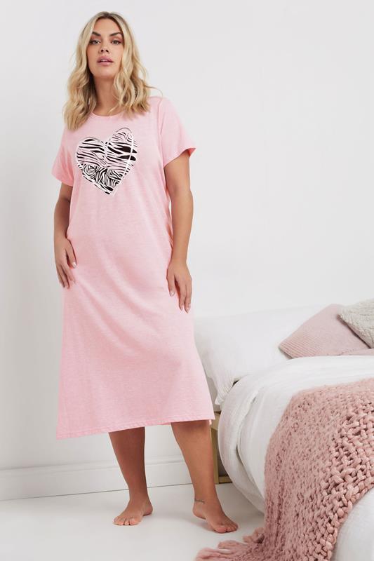 Evans YOURS Curve 2 PACK Pink Zebra Heart Print Midaxi Nightdresses