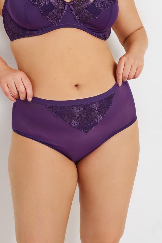 Evans YOURS Curve 2 PACK Purple & Black Floral Lace Briefs