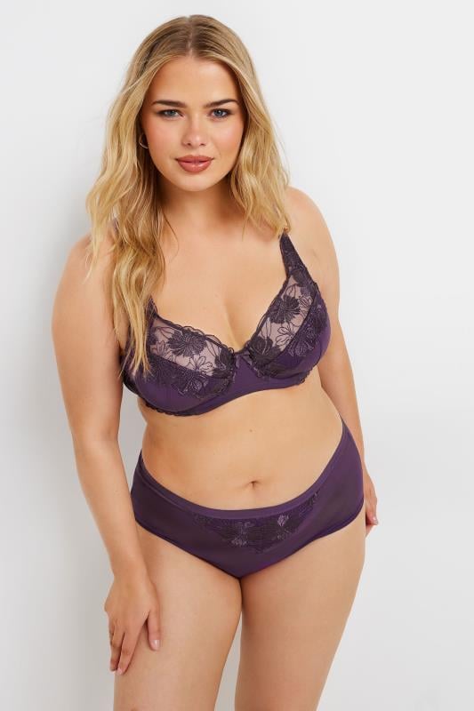 Evans YOURS Curve 2 PACK Purple & Black Floral Lace Briefs