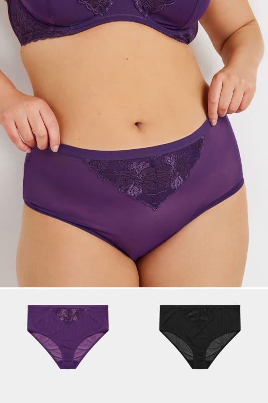 evans YOURS Curve 2 PACK Purple & Black Floral Lace Briefs