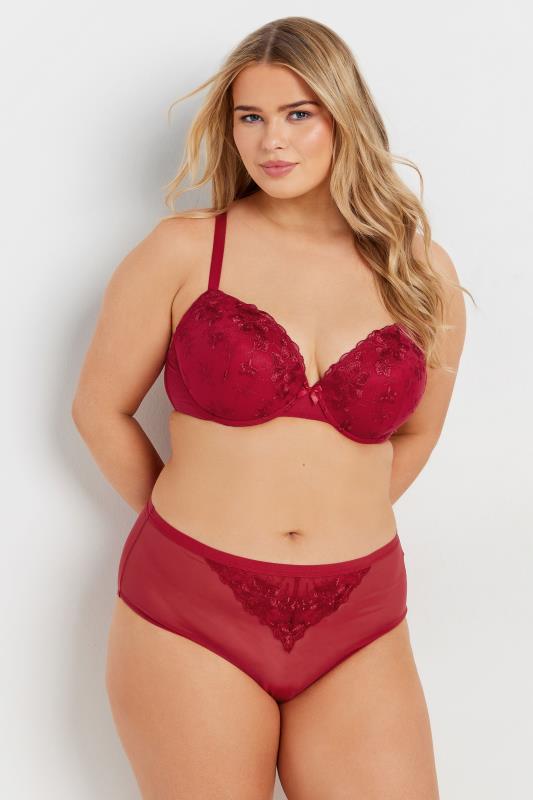 Evans YOURS Curve 2 PACK Red & Black Floral Embroidered Padded Bra