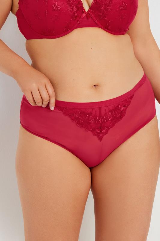 Evans YOURS Curve 2 PACK Red & Black Floral Lace Briefs