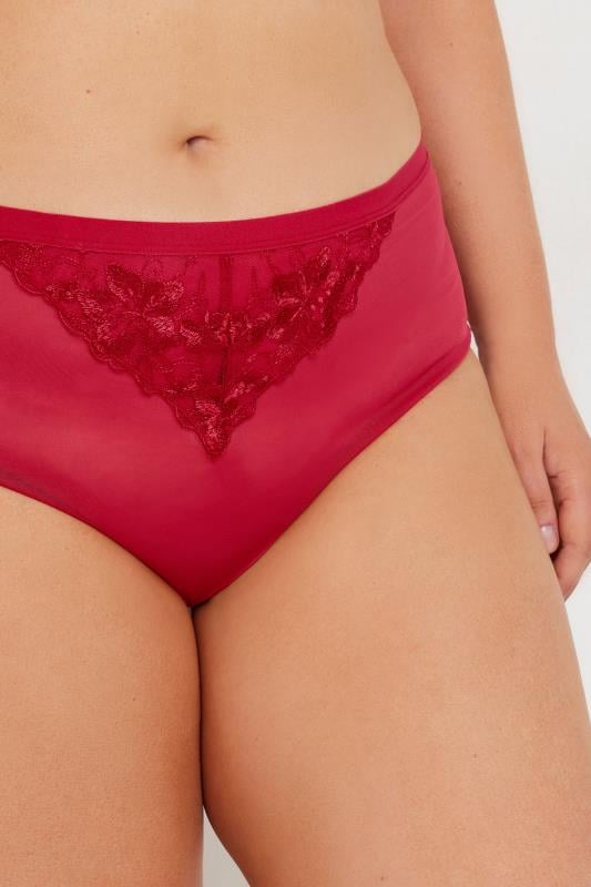 Evans YOURS Curve 2 PACK Red & Black Floral Lace Briefs