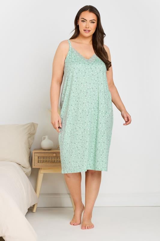 Evans YOURS Curve 2 PACK Sage Green Animal Print Soft Touch Chemise Nightdresses