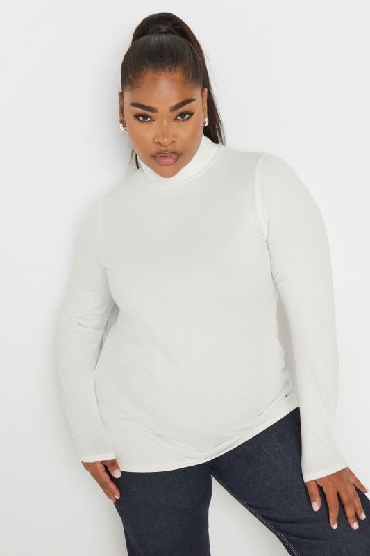 Evans YOURS Curve 2 PACK White & Black Long Sleeve Turtle Neck Tops