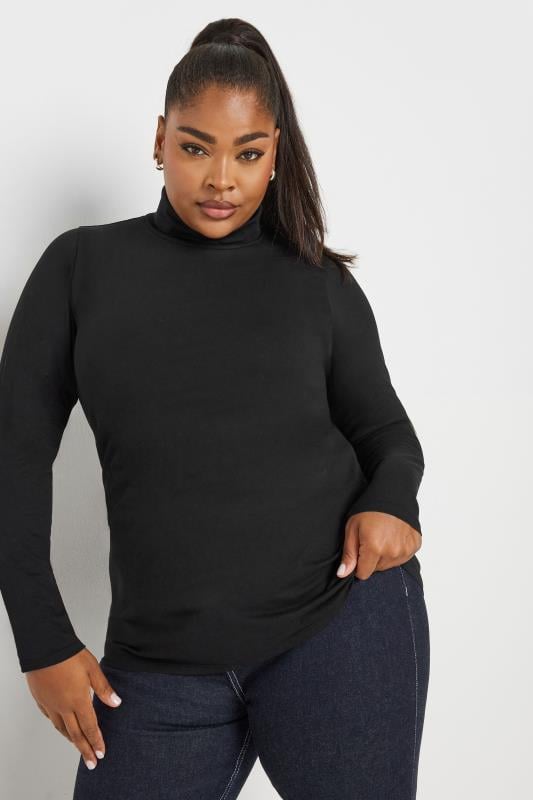 Evans YOURS Curve 2 PACK White & Black Long Sleeve Turtle Neck Tops