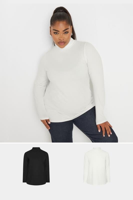 evans YOURS Curve 2 PACK White & Black Long Sleeve Turtle Neck Tops