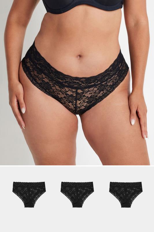 evans YOURS Curve 3 PACK Black Lace Brazilian Briefs