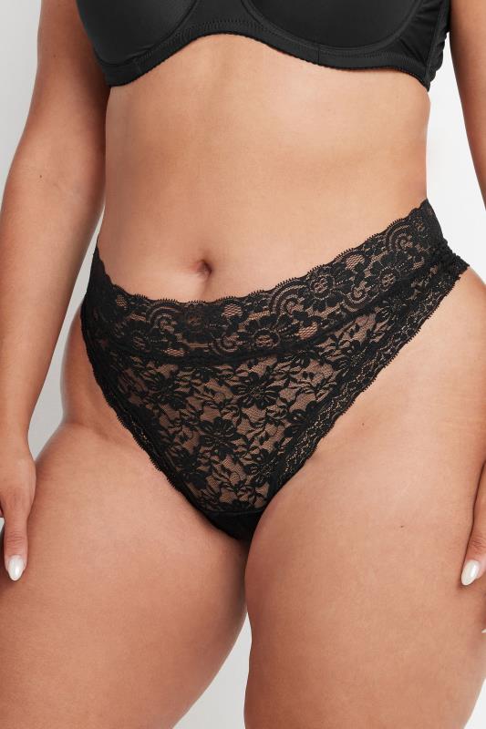 Evans YOURS Curve 3 PACK Black Lace High Waisted Thongs