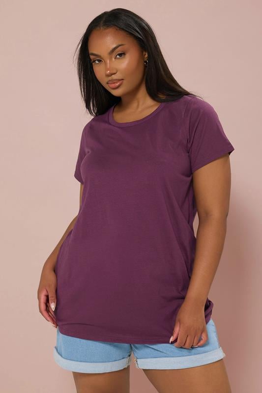 Evans YOURS Curve 3 PACK Natural Brown & Purple Core T-Shirts