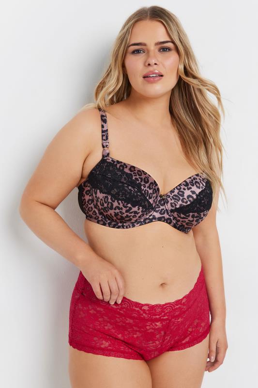 Evans YOURS Curve 3 PACK Red & Black Leopard Print Lace Mid Rise Shorts