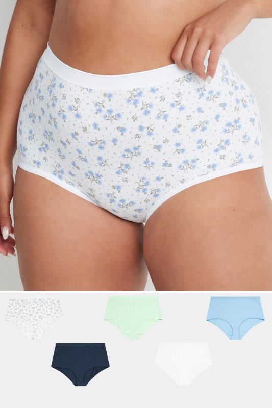 evans YOURS Curve 5 PACK Blue Floral Print Full Briefs
