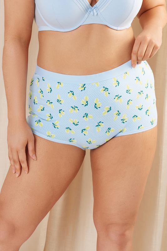 Evans YOURS Curve 5 PACK Blue & Grey Lemon Print Shorts