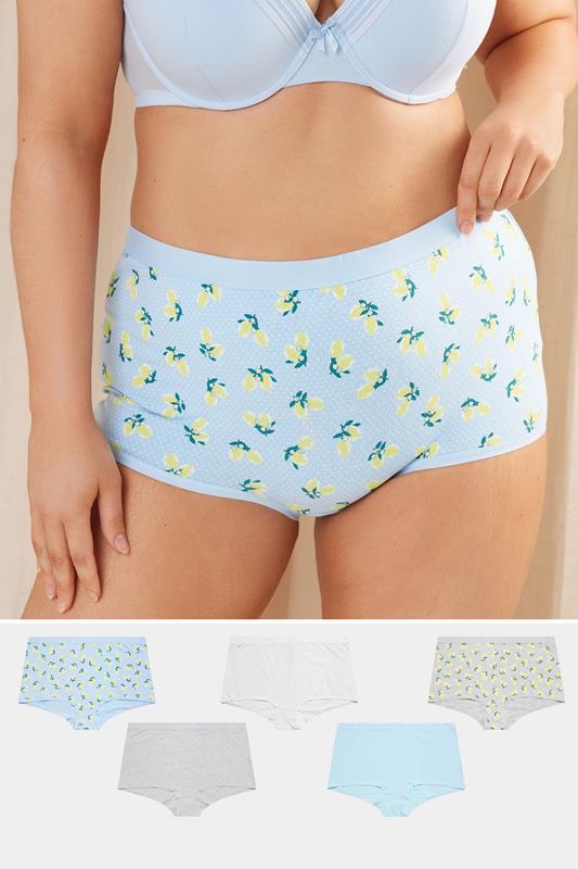 evans YOURS Curve 5 PACK Blue & Grey Lemon Print Shorts