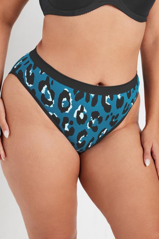 Evans YOURS Curve 5 PACK Blue Leopard Print High Leg Knickers