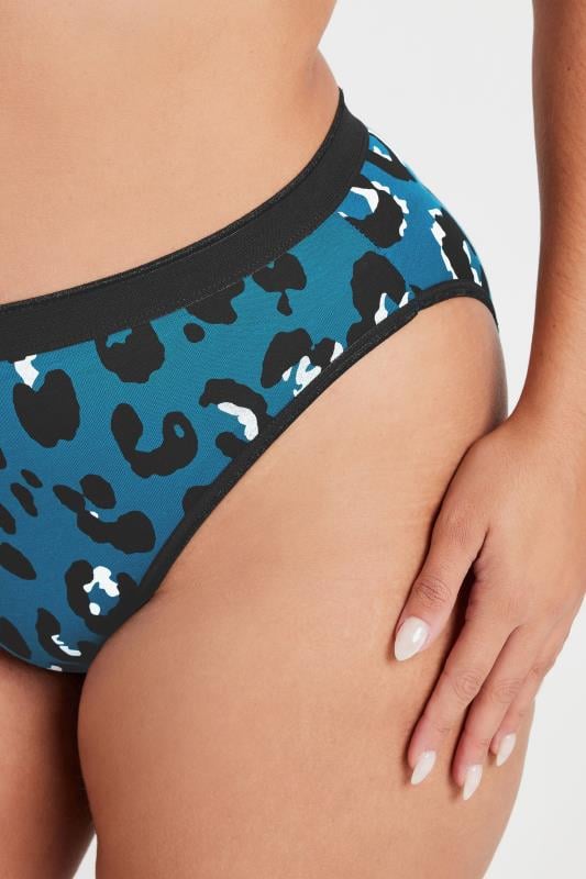 Evans YOURS Curve 5 PACK Blue Leopard Print High Leg Knickers