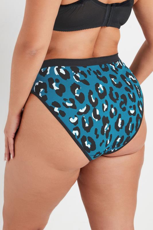 Evans YOURS Curve 5 PACK Blue Leopard Print High Leg Knickers