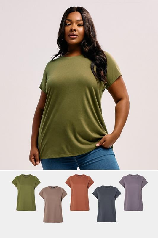 evans YOURS Curve 5 PACK Green & Orange Core T-Shirts