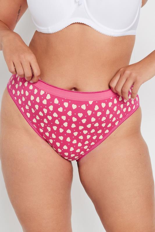Evans YOURS Curve 5 PACK Pink Heart Print Full Briefs