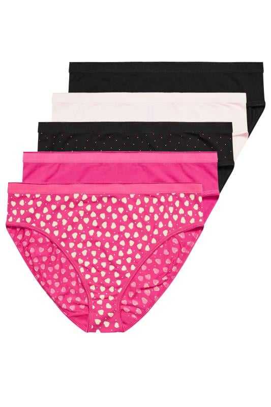Evans YOURS Curve 5 PACK Pink Heart Print Full Briefs