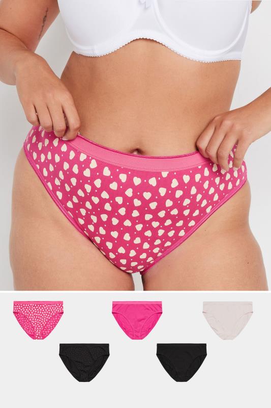 evans YOURS Curve 5 PACK Pink Heart Print Full Briefs