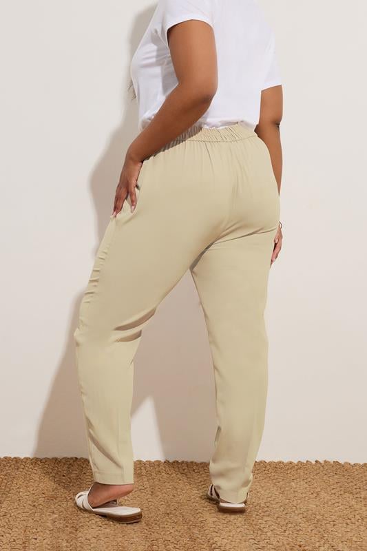 Evans YOURS Curve Beige Brown Double Belted Tapered Trousers