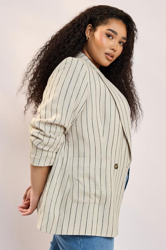 Evans YOURS Curve Beige Brown Stripe Tailored Linen Blazer