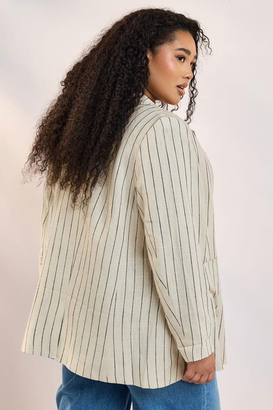 Evans YOURS Curve Beige Brown Stripe Tailored Linen Blazer