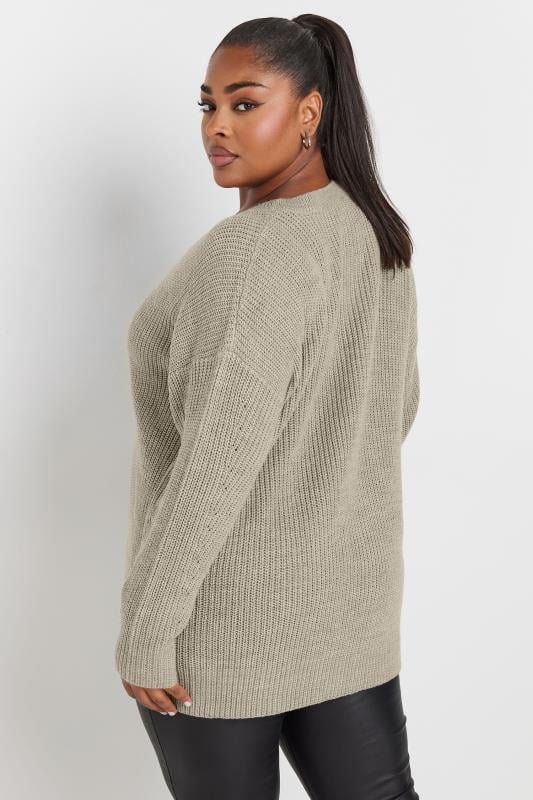 Evans YOURS Curve Beige Brown V-Neck Knitted Jumper