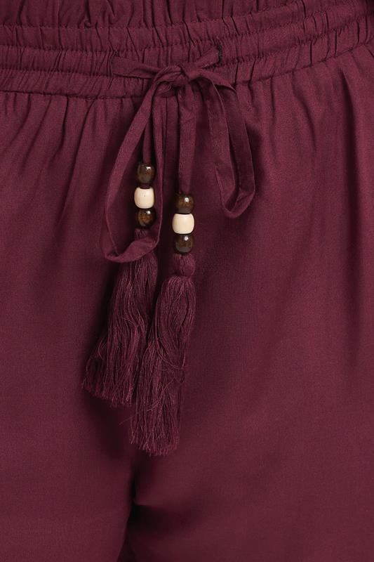 Evans YOURS Curve Berry Red Beaded Frill Hem Shorts