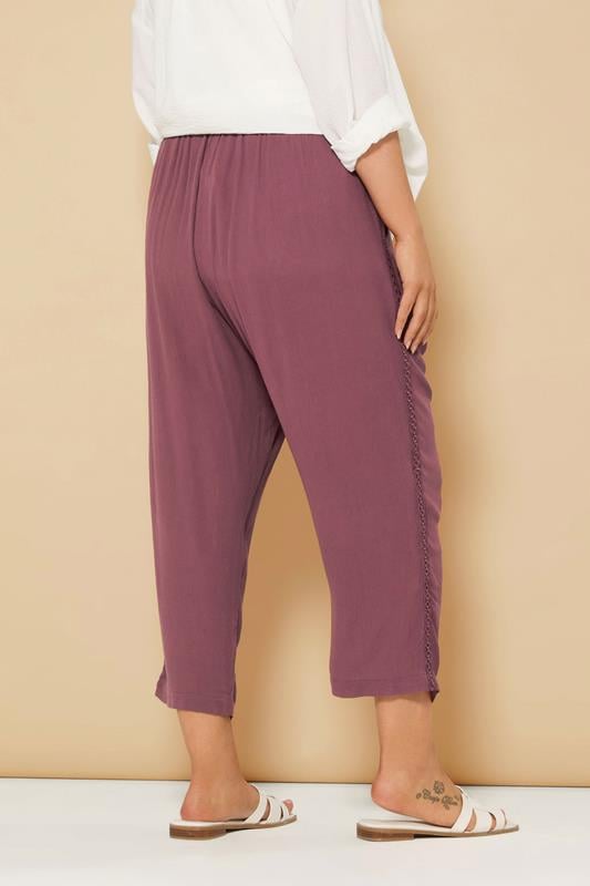 Evans YOURS Curve Berry Red Crochet Trim Cropped Trousers