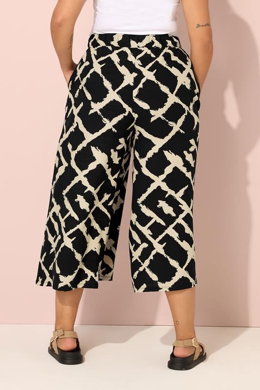 Evans YOURS Curve Black Abstract Cropped Wide Leg Trousers