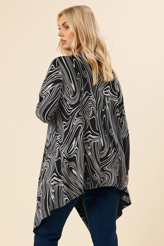 Evans YOURS Curve Black Abstract Faux Leather Sleeve Cardigan