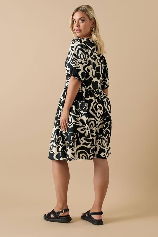 Evans YOURS Curve Black Abstract Floral Tie Neck Mini Dress