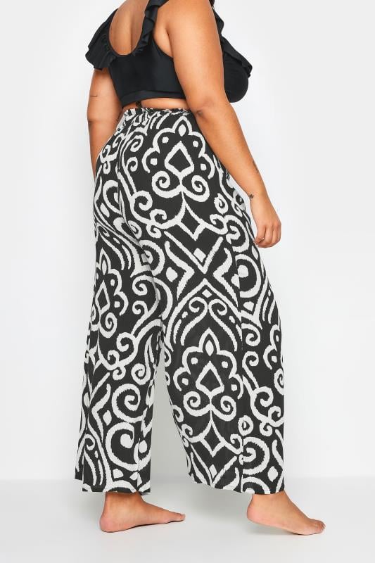Evans YOURS Curve Black Abstract Print Crinkle Tassel Trousers