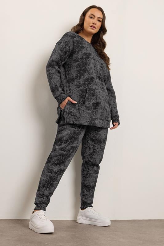 Evans YOURS Curve Black Abstract Print Cuffed Joggers