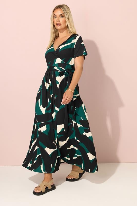 Evans YOURS Curve Black Abstract Print Maxi Wrap Dress