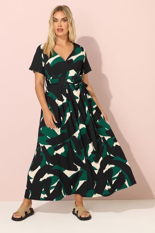 evans YOURS Curve Black Abstract Print Maxi Wrap Dress