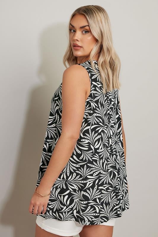 Evans YOURS Curve Black Abstract Print Pleat Front Vest Top