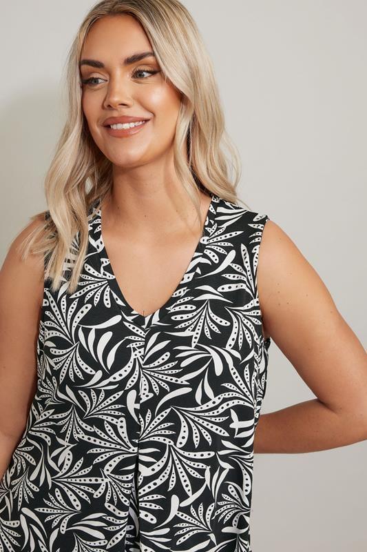 Evans YOURS Curve Black Abstract Print Pleat Front Vest Top