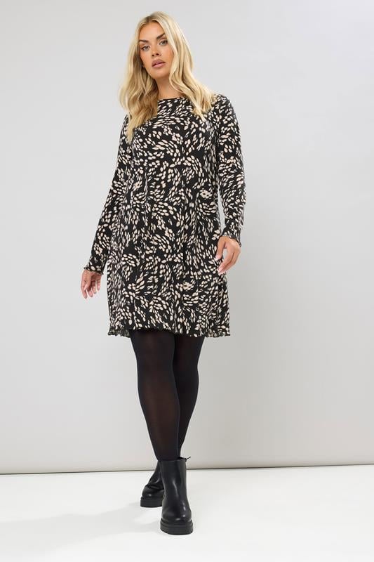 Evans YOURS Curve Black Abstract Print Ribbed Tunic Top