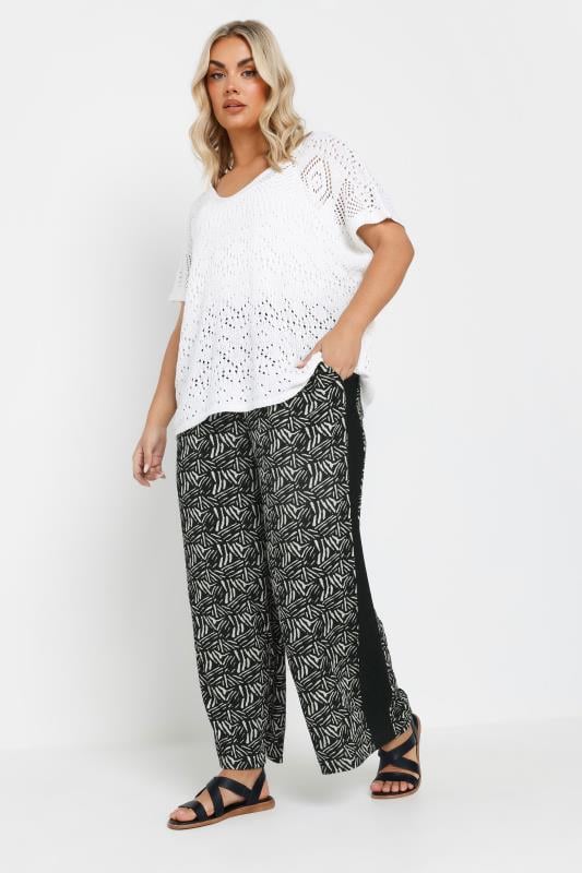 Evans YOURS Curve Black Abstract Print Side Stripe Trousers