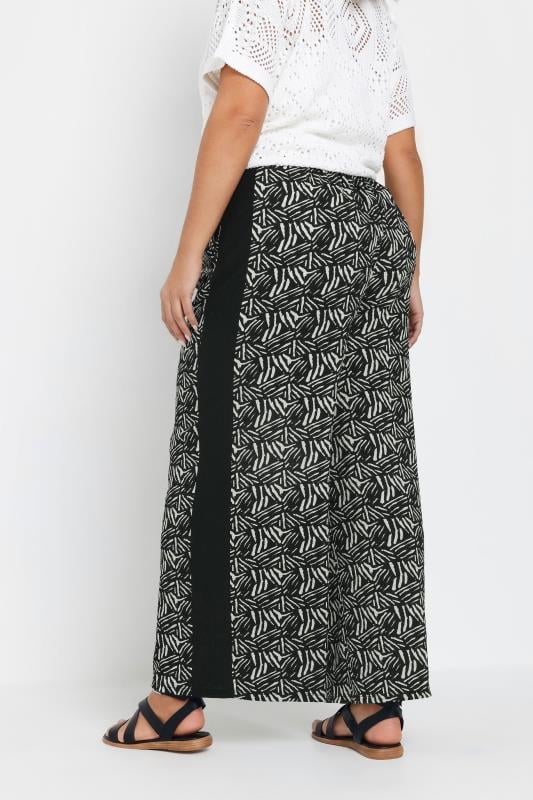 Evans YOURS Curve Black Abstract Print Side Stripe Trousers