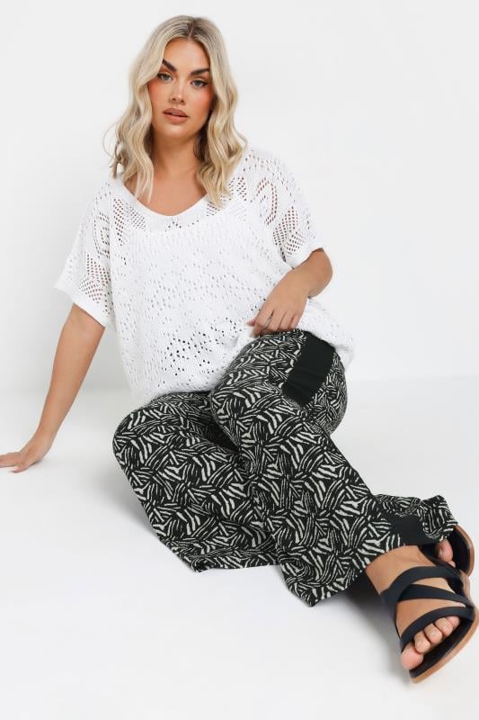 Evans YOURS Curve Black Abstract Print Side Stripe Trousers