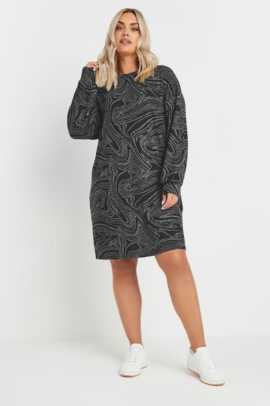 Evans YOURS Curve Black Abstract Print Soft Touch Jumper Dress