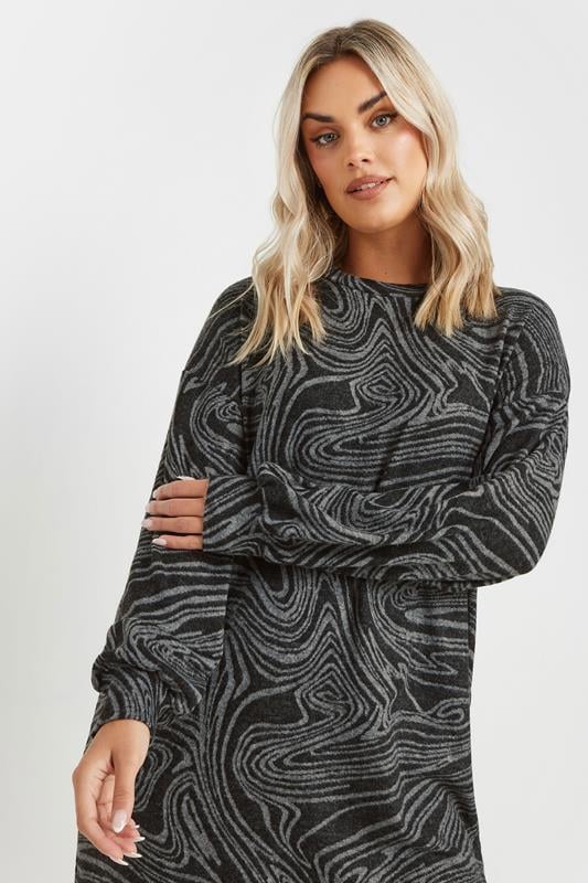 Evans YOURS Curve Black Abstract Print Soft Touch Jumper Dress