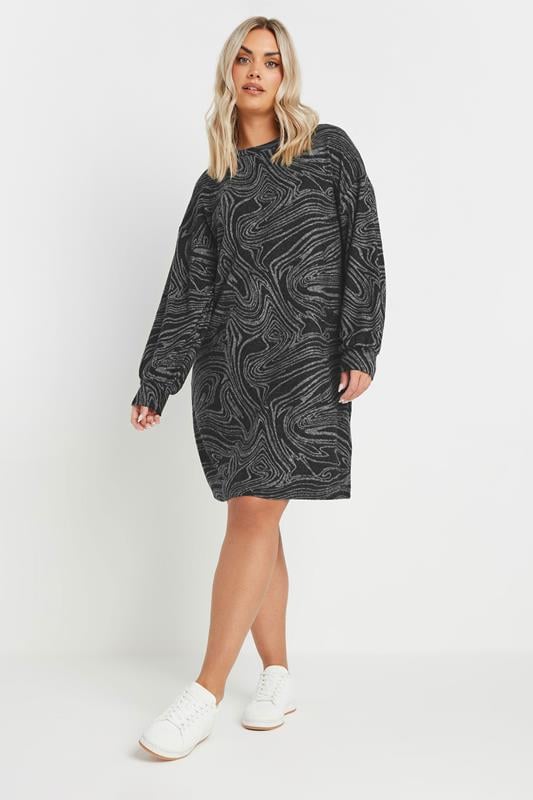 evans YOURS Curve Black Abstract Print Soft Touch Jumper Dress