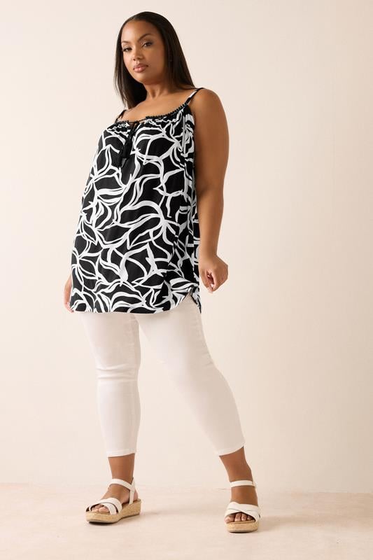 Evans YOURS Curve Black Abstract Print Tassel Cami Vest Top