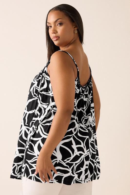 Evans YOURS Curve Black Abstract Print Tassel Cami Vest Top