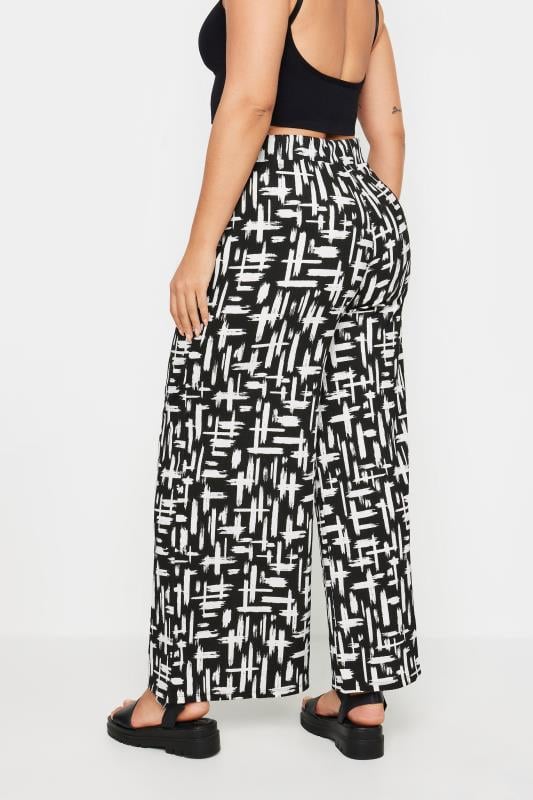 Evans YOURS Curve Black Abstract Print Textured Wide Leg Trousers